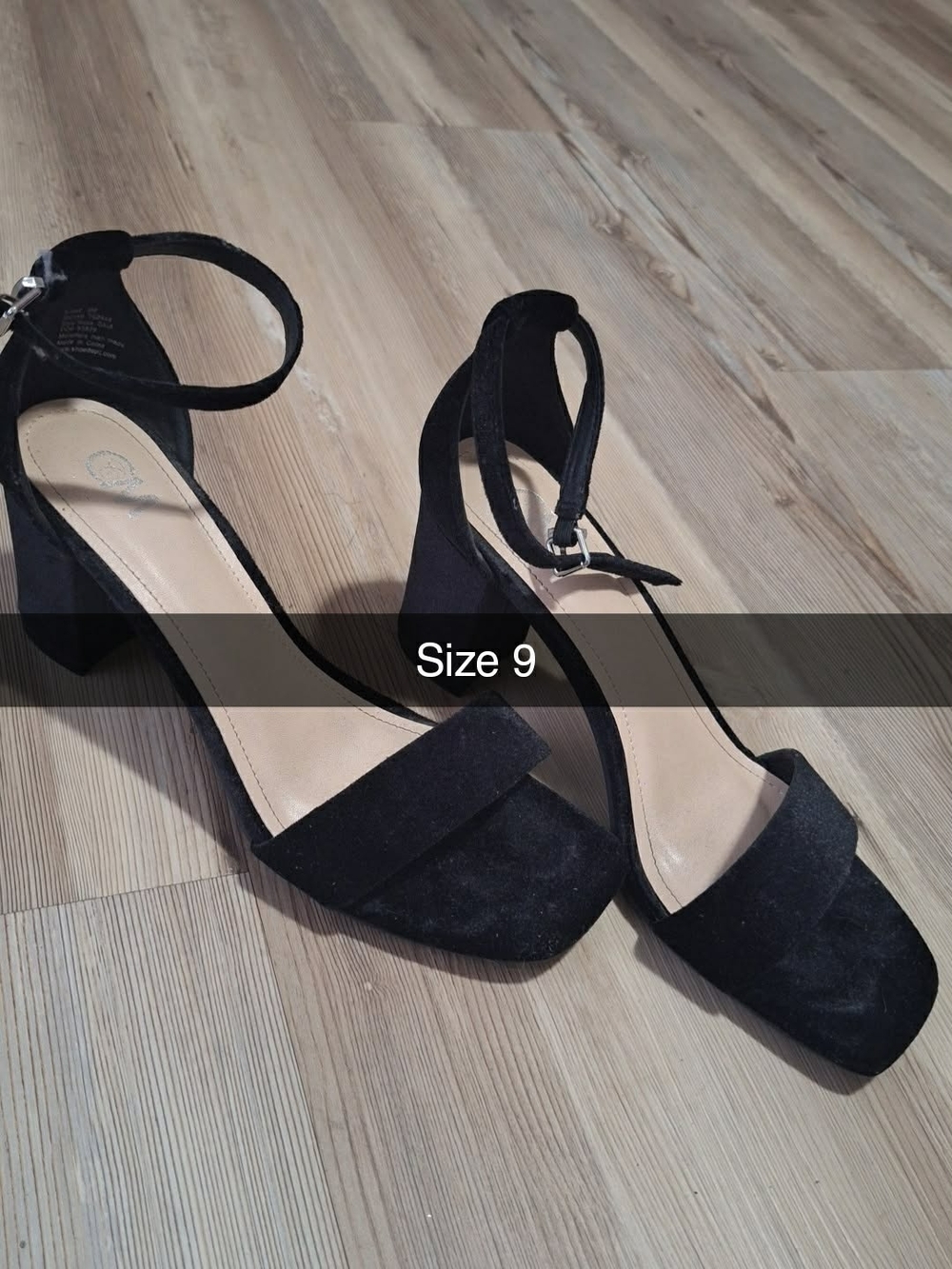 Classic Black Ankle-Strap Block Heel Sandals - Size 9